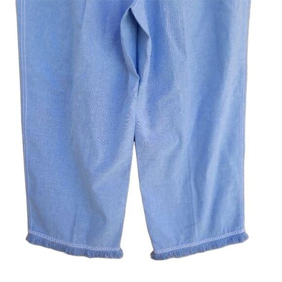 80's Boho Lightweight Floral Embroidered Fringe High-rise Crop Pants Sz L - Picture 8 of 8